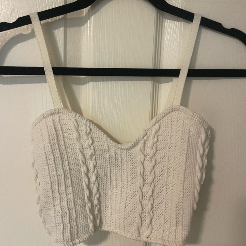 Cream Knit Cropped Spaghetti strap cropped top